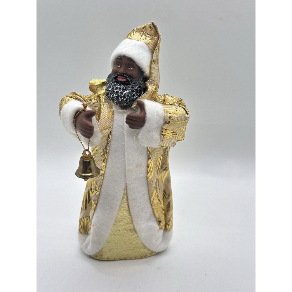 African American‎ Santa Tree Topper Gold Robe Bell Christmas Decor - Picture 1 of 5